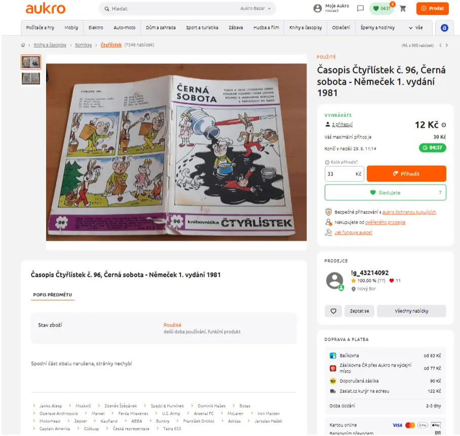 Časopis byl v aukci za 1 Kč Časopis byl v aukci za 1 Kč