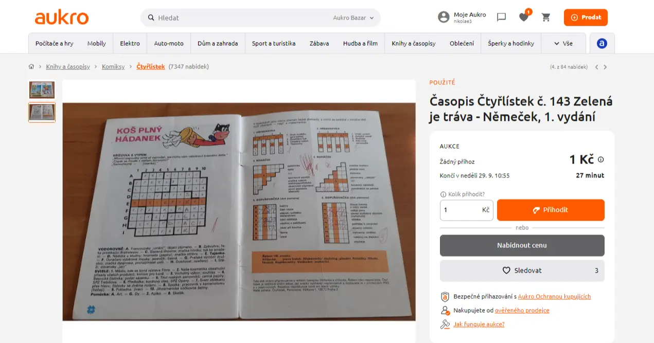 Na konci aukce jiný uživatel přihodil a časopis koupil za 5 Kč Na konci aukce jiný uživatel přihodil a časopis koupil za 5 Kč
