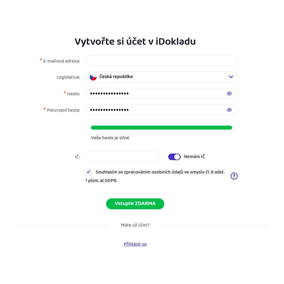 Registrace vám zabere jen pár minut Registrace vám zabere jen pár minut
