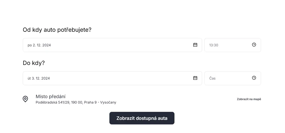 Stačí vybrat den vyzvednutí a vrácení automobilu Stačí vybrat den vyzvednutí a vrácení automobilu