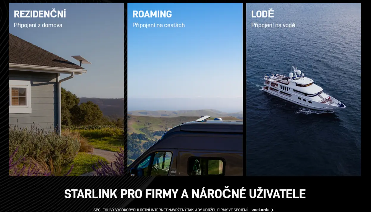 Starlink nabízí rezidenční připojení i roaming Starlink nabízí rezidenční připojení i roaming
