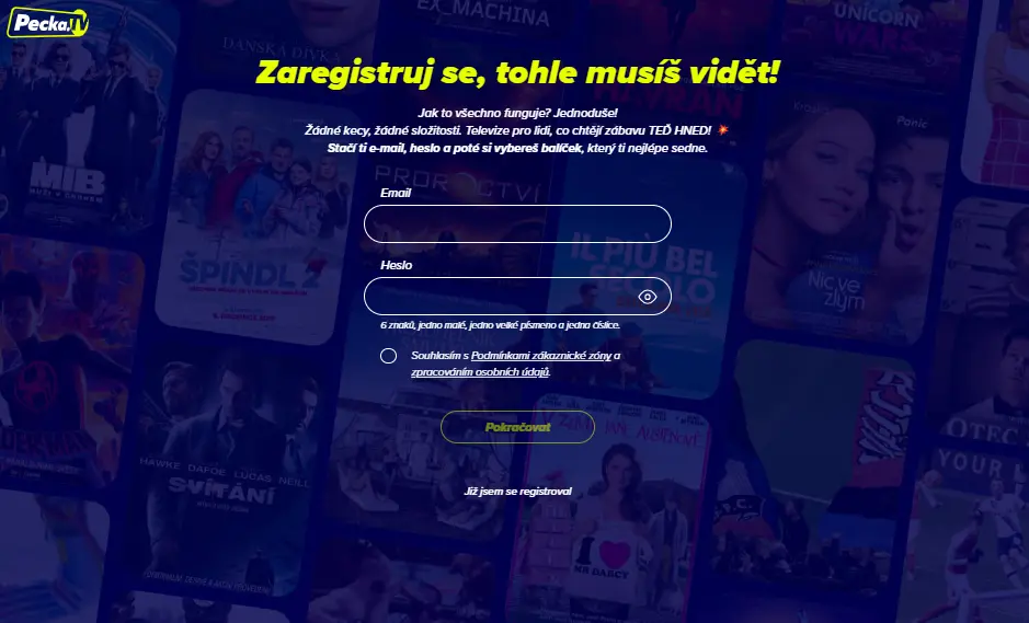 Registrační stránka Pecka.TV Registrační stránka Pecka.TV