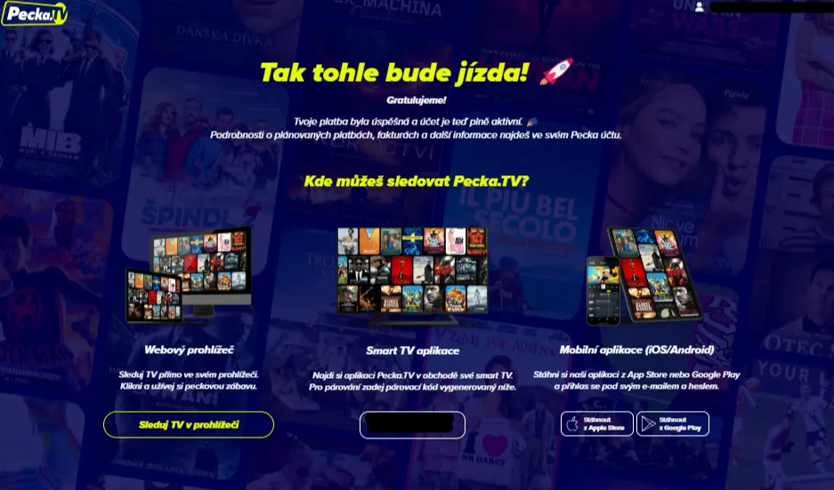Úspěšná registrace Pecka.TV Úspěšná registrace Pecka.TV