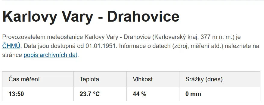 Záznamy měření na webu In-Počasí - Karlovy Vary