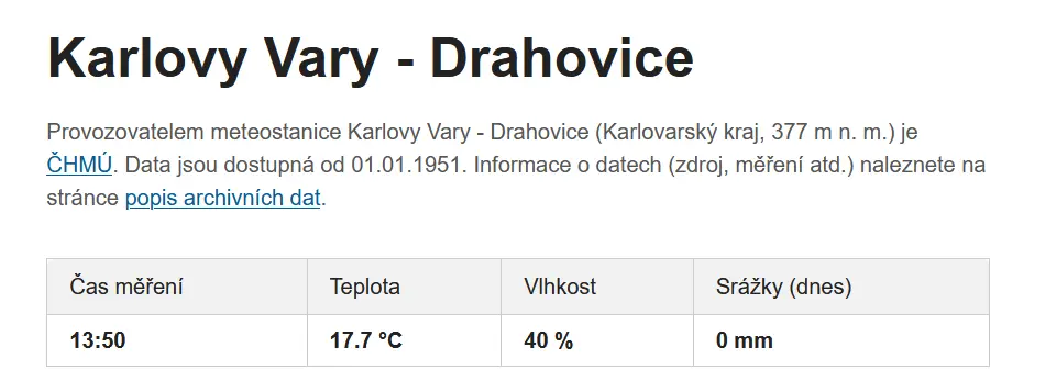 Záznamy měření na webu In-Počasí – Karlovy Vary