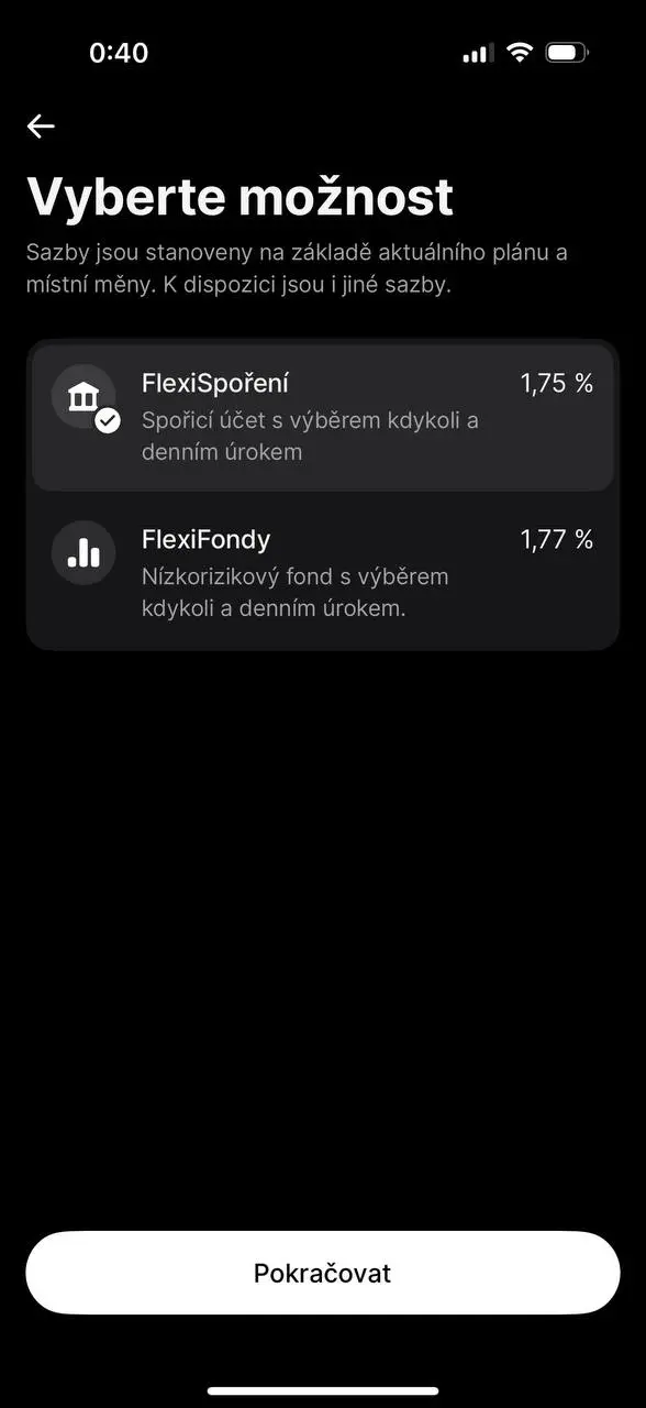 Spořicí účet v aplikaci Spořicí účet v aplikaci