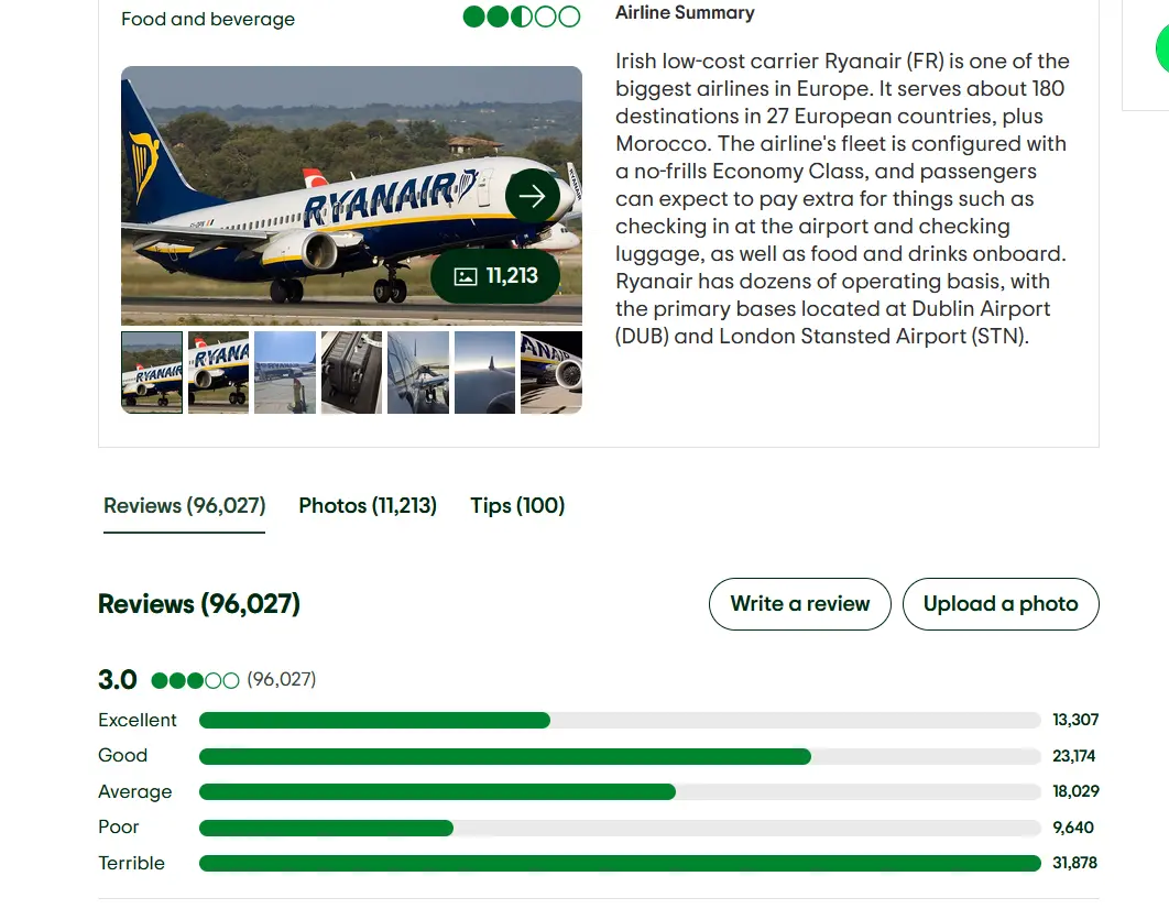 Recenze s nejhorším hodnocením tvoří u Ryanair třetinu ze všech hodnocení.