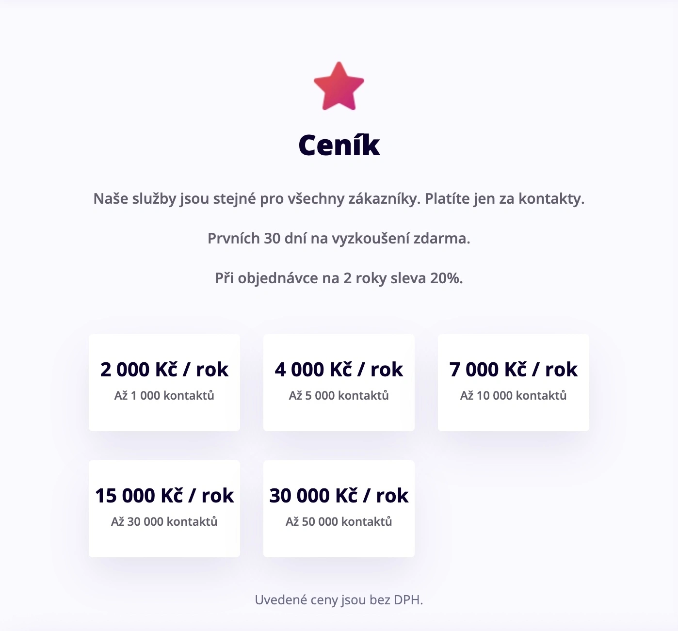 SmartMailer nabízí několik ročních tarifů Ceník SmartMailer s různými ročními tarify