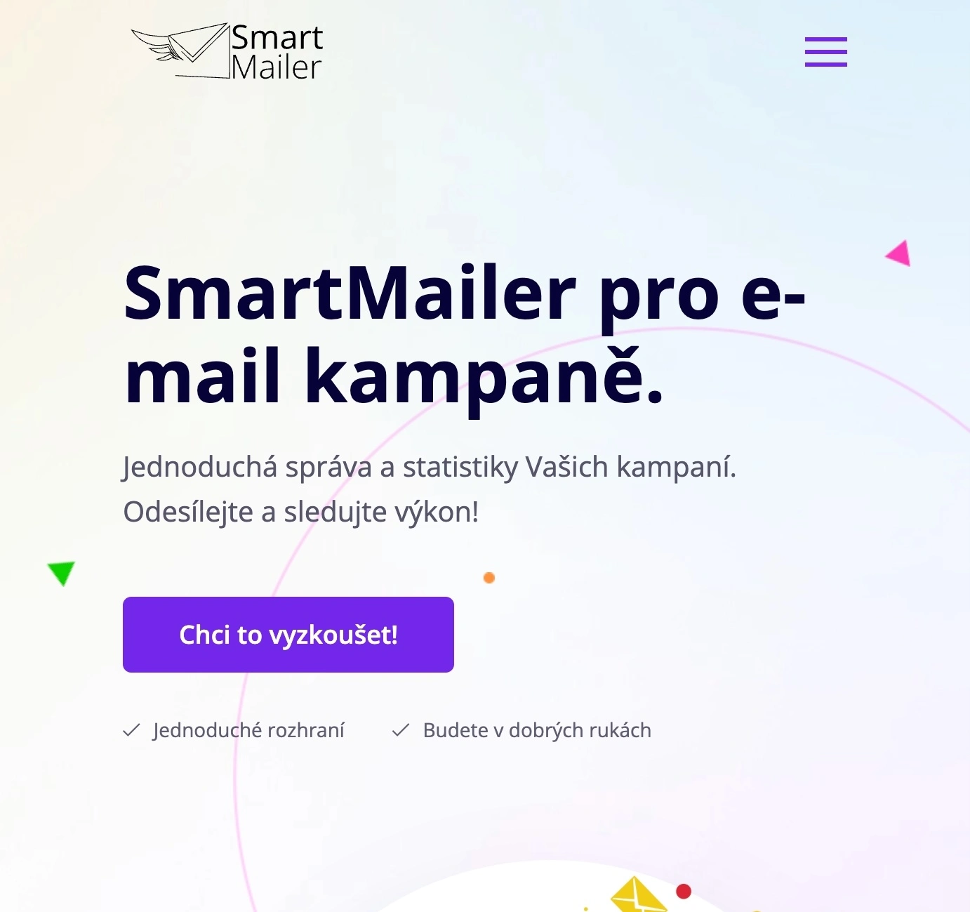 Web SmartMailer Úvodní stránka webu SmartMailer