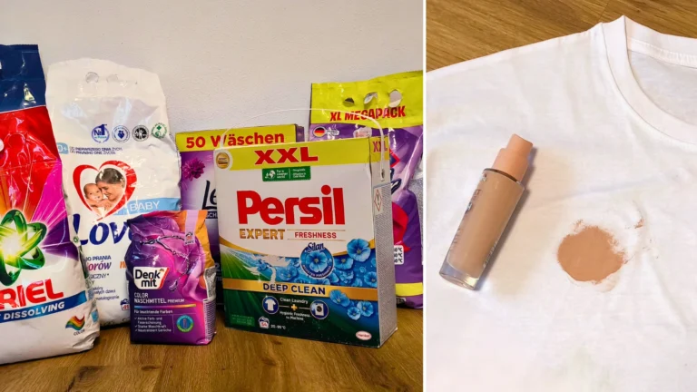 Test pracích prášků na make-up (2025&nbsp;a&nbsp;2026): Persil dopadl nejlépe, ale ani ten skvrnu úplně neodstranil