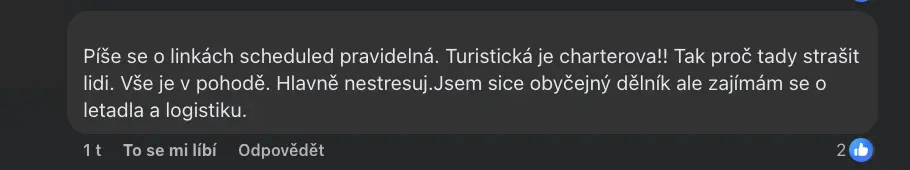 Část lidí upozorňuje, že turistické lety jsou charterové a změny se týkají pouze pravidelných linek.