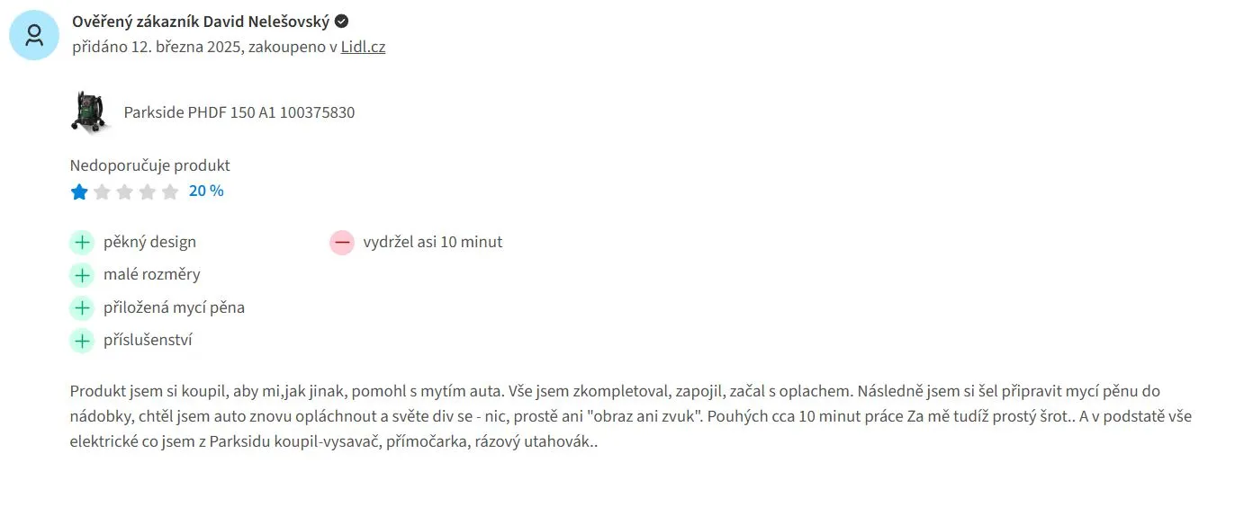 vysokotlaký čistič PHDF 150 A1. - recenze