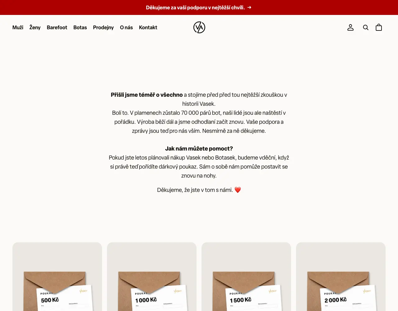 Záchranná kampaň s dárkovými poukazy na e-shopu Vasky