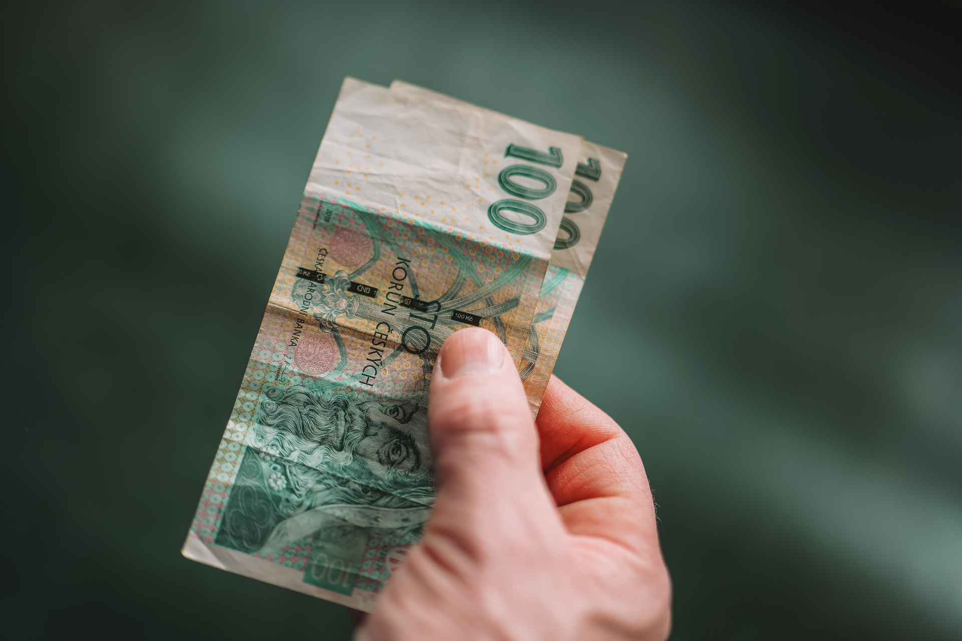 Česká stokoruna v ruce