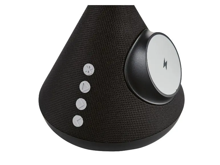 Podstavec LED kosmetického zrcátka Tronic s reproduktorem, ovládacími tlačítky a magnetickou nabíjecí ploškou
