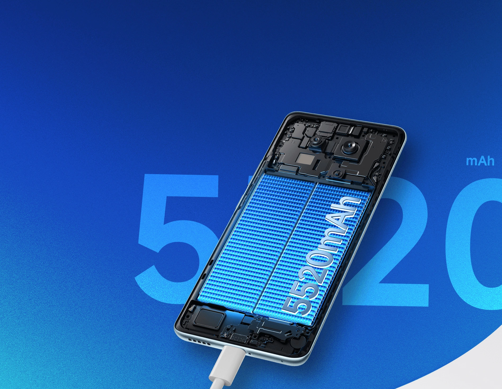 Řez telefonem Xiaomi Redmi Note 15 5G s baterií 5 520 mAh