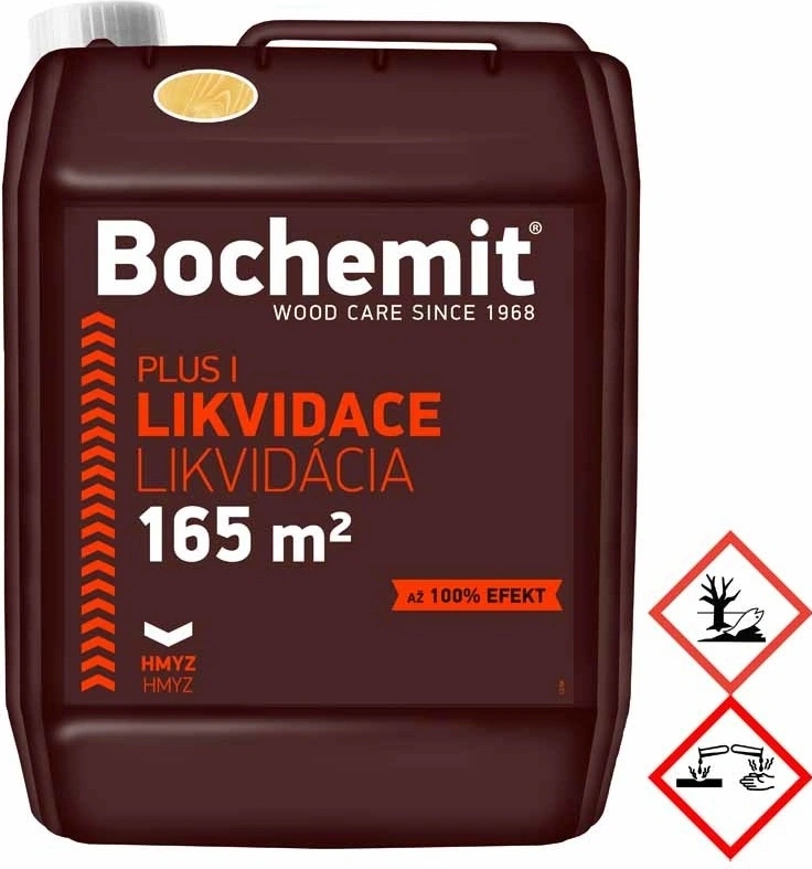 Kanystr Bochemit Plus I s výstražnými symboly nebezpečnosti