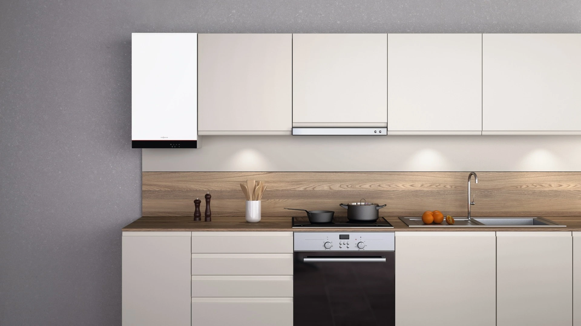 Kotel Viessmann Vitodens 050-W na stěně v kuchyni