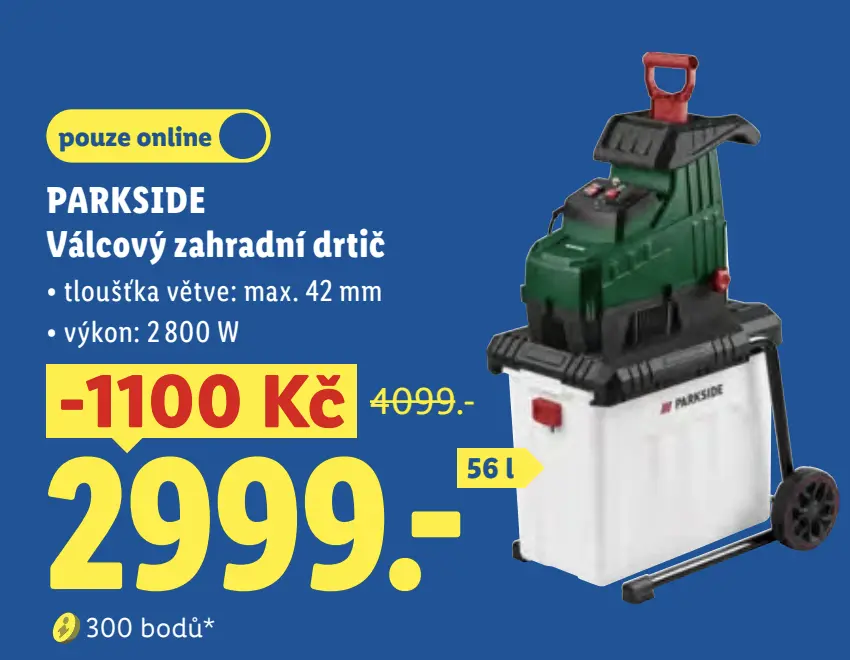 Drtič PARKSIDE PEWH 2800 A1 s výkonem 2 800 W pořídíte na Lidl.cz za 2 999 Kč místo původních 4 099 Kč.