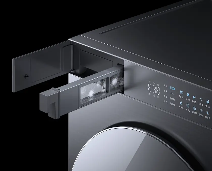 Výsuvné sítko na vlákna a ovládací panel pračky se sušičkou Xiaomi
